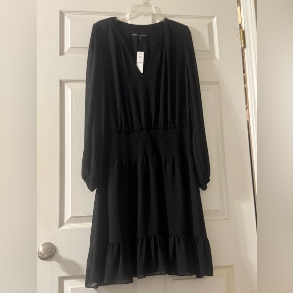 White House Black Market Black Long-Sleeve Tiered Smocked-Waist Midi Dress